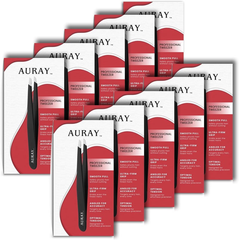 AURAY Eyebrow Tweezers Women Facial Hair, Stainless Steel Facial Hair Removal Precision Tweezer for Men & Women in Black, Slanted Tip Eyebrow Plucker for Easy Plucking, Professional Tweezers by (10) - Image 1